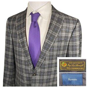 Faconnable Loro Piana Sport Coat 41R Wool Cashmere Silk Flannel Grey Plaid